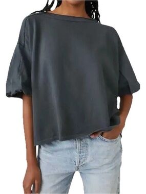 Free People We The Free Blossom Tee Blouse Top Oversized Cotton Grey Small